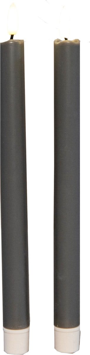 Anna's Collectionled dinerkaarsen - 2x - taupe grijs -25 cm - 3D vlam - warm wit licht
