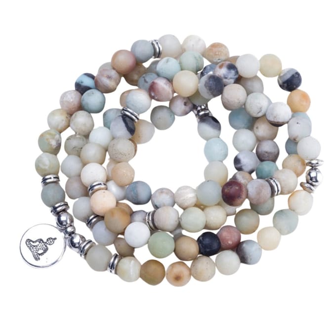 Marama - Mala armband Buddha Amazoniet - ketting - edelsteen - elastisch - blauw - bruin