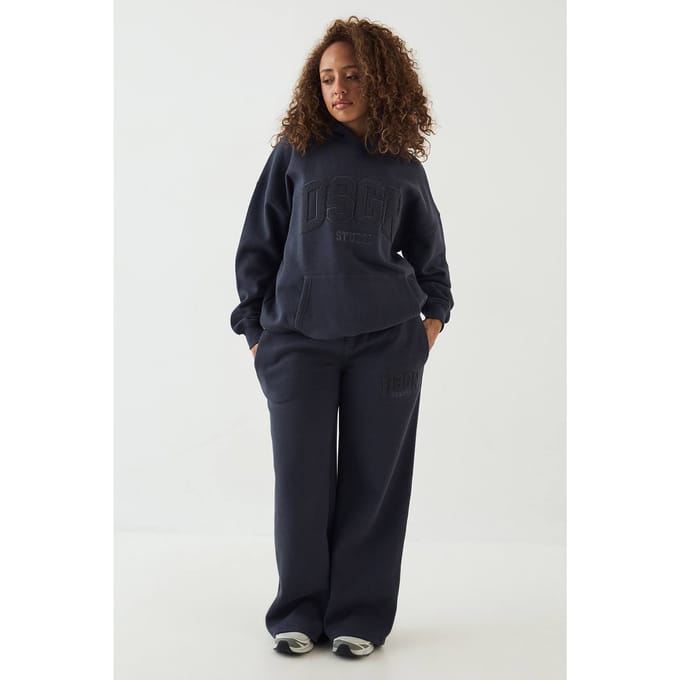 Dames Dsgn Studio Badstof Applique Rechte Pijp Joggingbroek | Midnight Blue | Maat: Medium