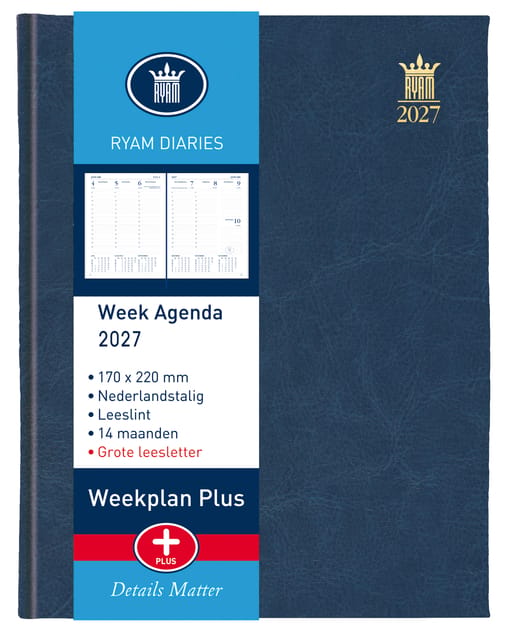 Agenda 2027 Ryam Weekplan Plus Mundior groot letter 7dagen/2pagina's assorti