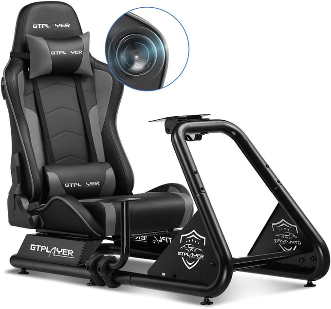 GTPLAYER - Simulator Cockpit - Met Luidsprekers en Stuurwiel Steun - Grijs