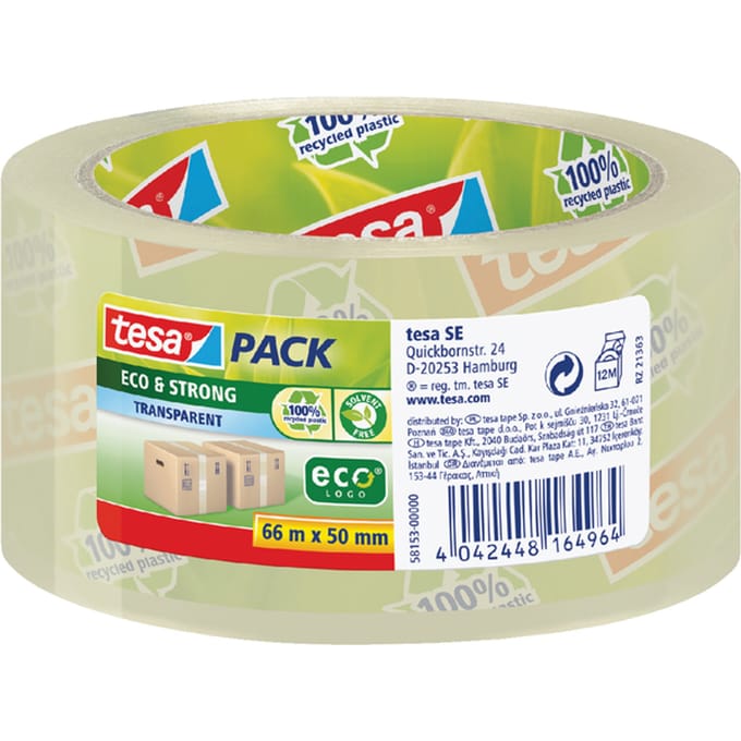 Verpakkingstape tesapack® Eco & Strong 66mx50mm transparant