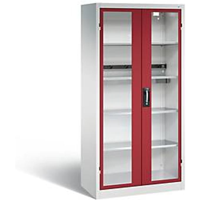 C+P Basic batterijlaadkast met acrylglas doorkijkvenster, H 1950 x B 930 x D 500 mm, lichtgrijs/roodbruin