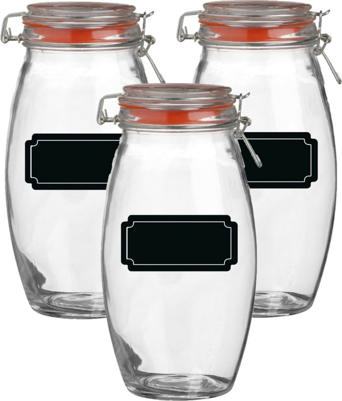 Weckpot/inmaakpot - 4x - 1.9L - glas - met beugelsluiting - incl. etiketten