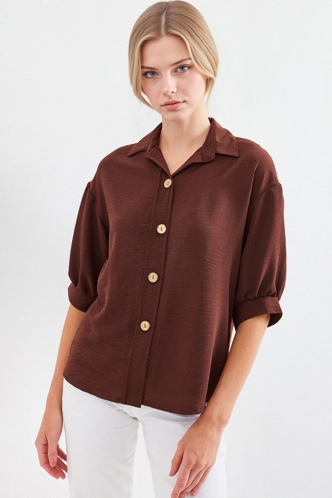 Oversized Crepe Shirt met Knopsluiting