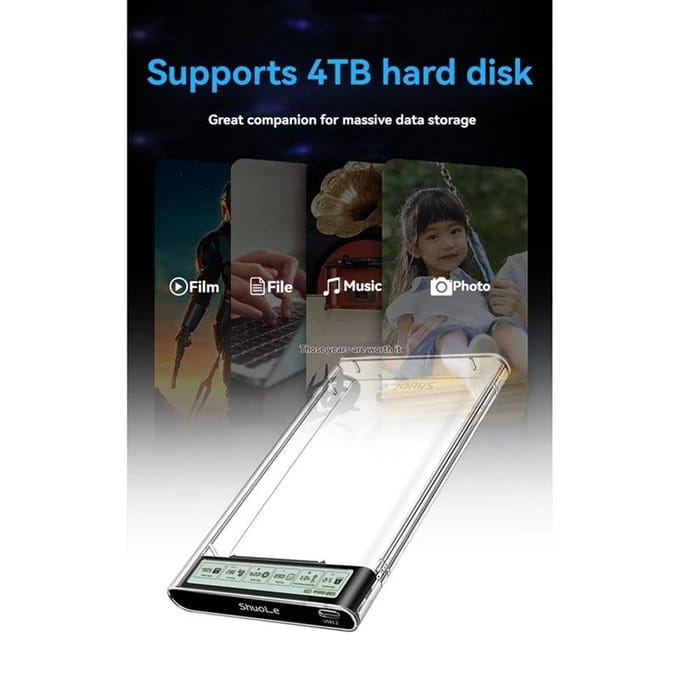 Smart Display HDD Behuizing 2.5 Inch Transparante HDD Behuizing USB3.2 Gen2 Externe HDD Behuizing SATA HDD SSD Opslagbehuizing voor Laptop PC gray