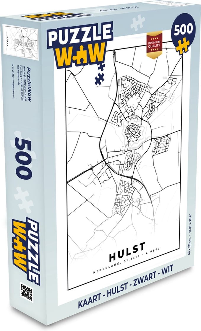 Puzzel Kaart - Hulst - Zwart - Wit - Legpuzzel - Puzzel 500 stukjes
