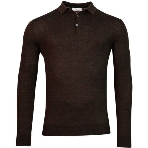 Thomas Maine Trui Pullover Polo Collar Buttons Single Knit Bruin / male