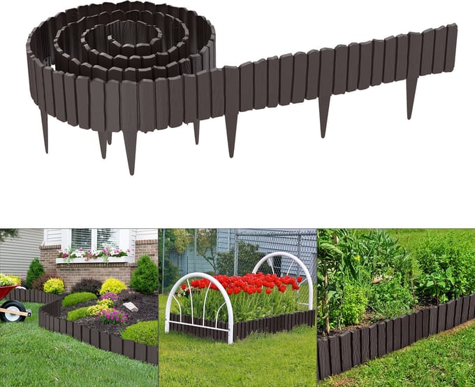 Froadp Robuuste Houtlook Tuinborder 9,2m - Decoratieve Palissade - Bruin