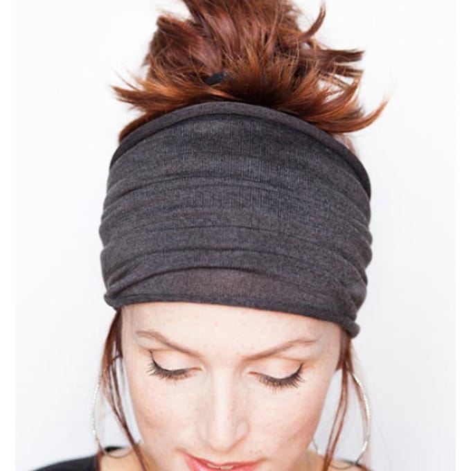 Doux femmes élastique extensible en cours d'exécution large bandeau tête enveloppement Yoga bandeau Turban LYD gris