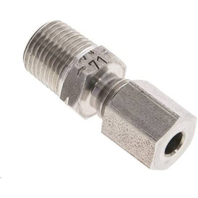 1/8'' NPT Buitendraad x 4LL RVS Rechte Snijring Koppeling 100 Bar DIN 2353 - FL2S-MC-ST-018N-04-LL