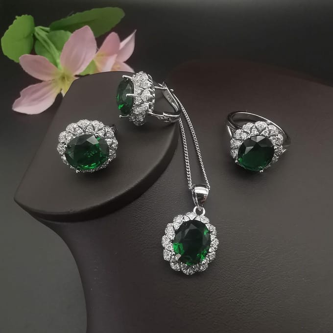 Gepersonaliseerde Modeaccessoires Platina Verguld Amethist Zirkoon Ketting Oorbel Ring Ring size 8