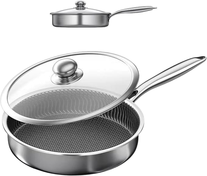 Antiaanbakpan - Diepe Braadpan - Inductie Koken - RVS met Deksel - 26-30cm