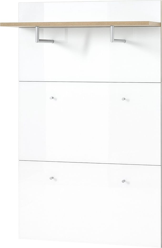 Kapstokpaneel Lagos Eiken - Wit - 4 haken - Breedte 89 cm - Diepte 30 cm - Hoogte 144 cm