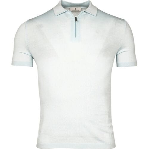 Thomas Maine Polo Half Zip Collar Single Knit Fine Merino Short Sleeve Ice Blue / male