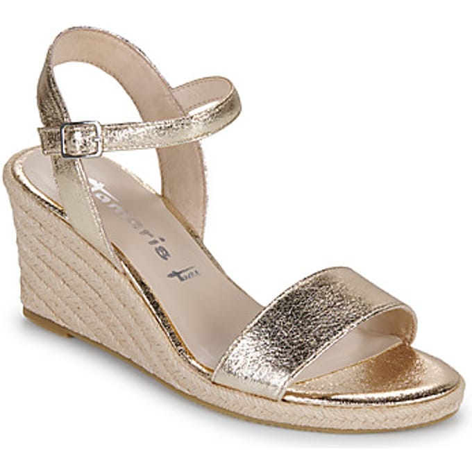 Tamaris Espadrilles met hak goud Textiel - Dames - Maat 38