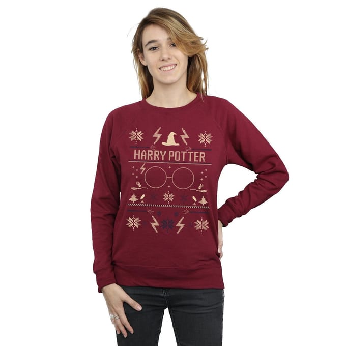 Harry Potter Dames/Dames Sweatshirt met Kerstpatroon (Bourgondië)