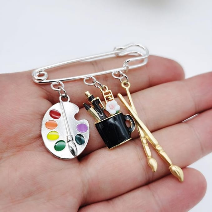 Persoonlijkheid Broche Schilder Hanger Palet Schilderij Penseel Charme Broche Leraar Student Creatieve Sieraden Geschenken gray
