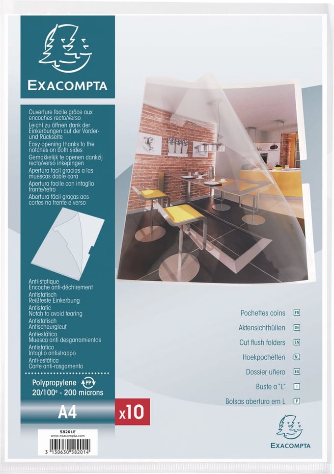 Exacompta 10x Pak van 10 L mappen met - gladde PP 20/100ste - A4 - Transparant - 58201E