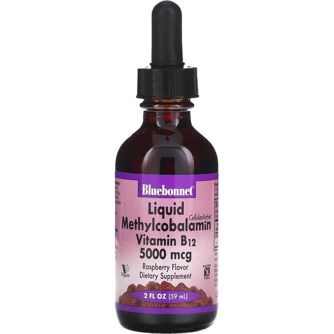Bluebonnet Nutrition, CellularActive Vloeibare Methylcobalamine Vitamine B12, Framboos, 5.000 mcg, 2 fl oz (59 ml)