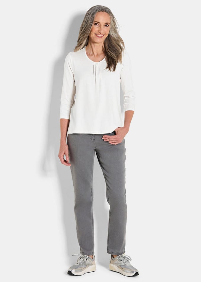 Elegant shirt van viscose-jersey - gebroken wit - Gr. 24 van Goldner Fashion