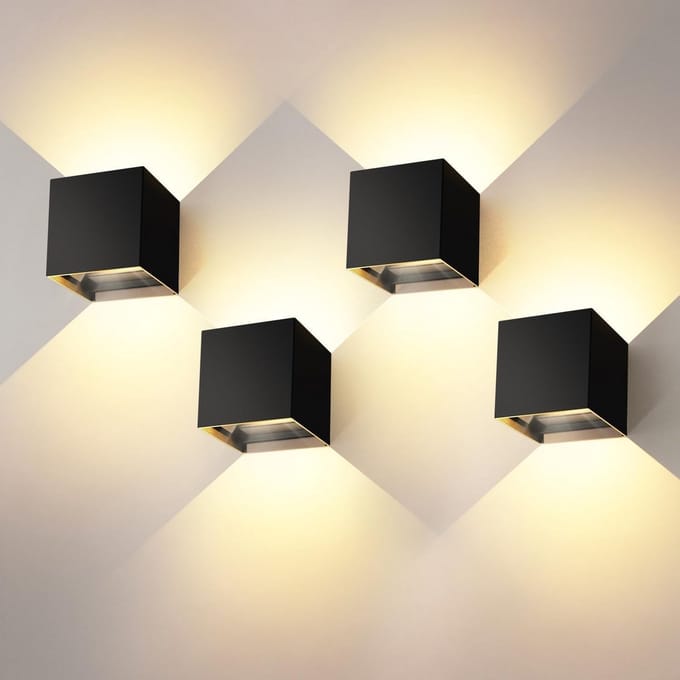 Moderne Cube LED Wandlamp 12W Warm Wit IP65 Waterdicht Aluminium Verstelbaar Zwart