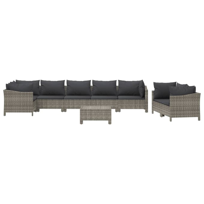 vidaXL - 9-delige - Loungeset - met - kussens - poly - rattan - grijs