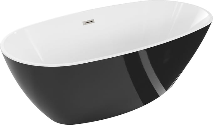 Mexen Eris vrijstaande badkuip 180 x 80 , wit/zwart, overloop geborsteld nikkel - 53441808075-97