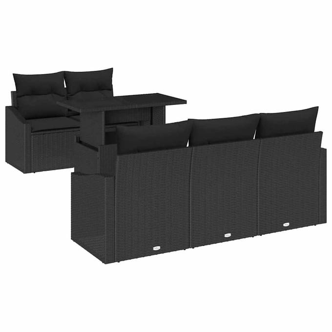 vidaXL - Tuinbank - Set - 6 - st - Zwart - poly - rattan