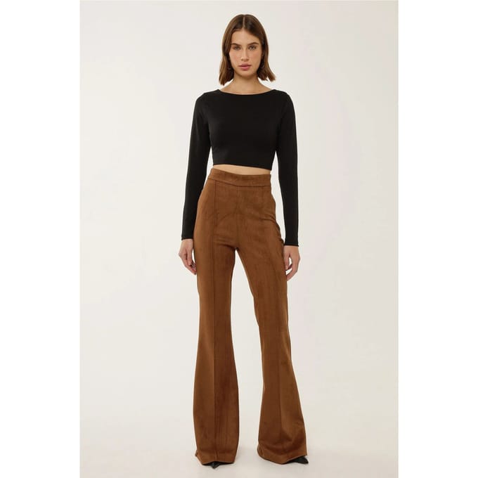 Hoge Taille Suède Brede Pantalon met Pintuck