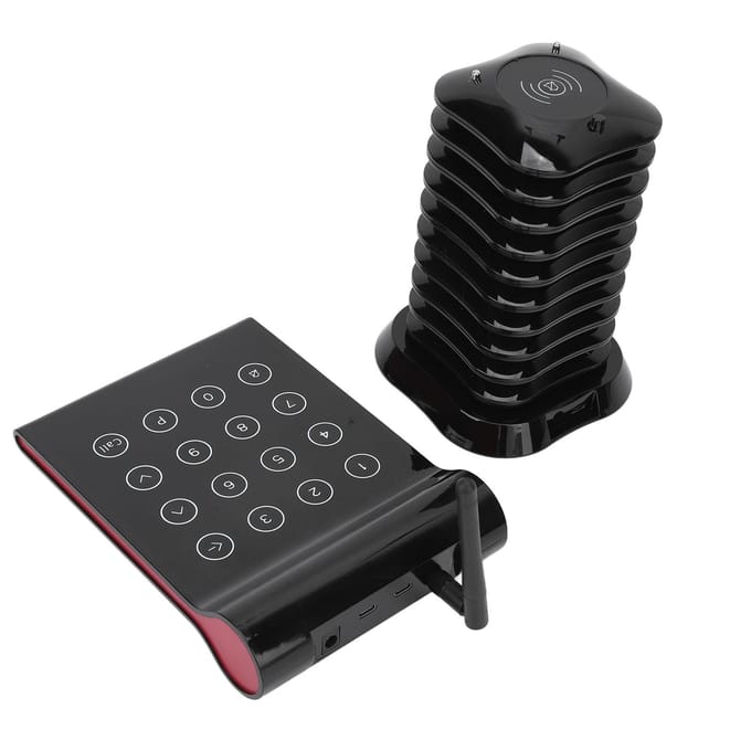 Bipeur de restaurant avec 10 bipeurs Fonctionnement tactile Mode de charge double Système de bipeur sans fil EU Plug black