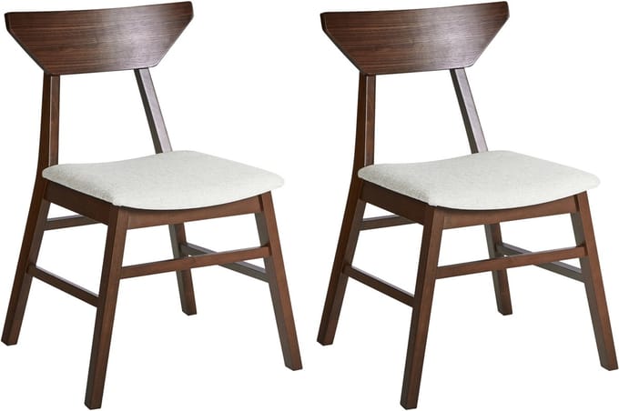 HOPKINS - Eetkamerstoelen set van 2 - Donkerbruin/Beige - Rubberhout
