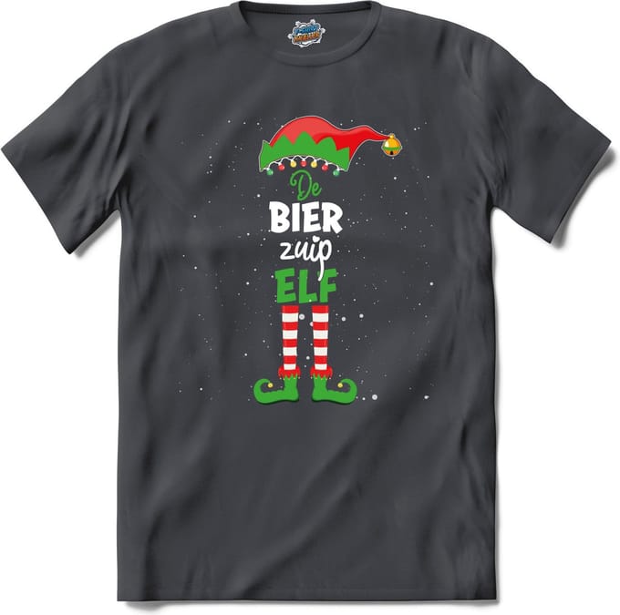 Foute kersttrui - Bier zuip kerstelf - T-Shirt - Dames - Heren - Mouse Grey - Maat L