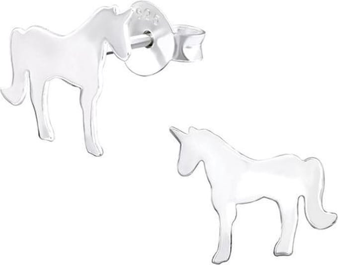 Princess Oorbellen Unicorn - 925 Zilver E-Coating - Dier - 9x11mm