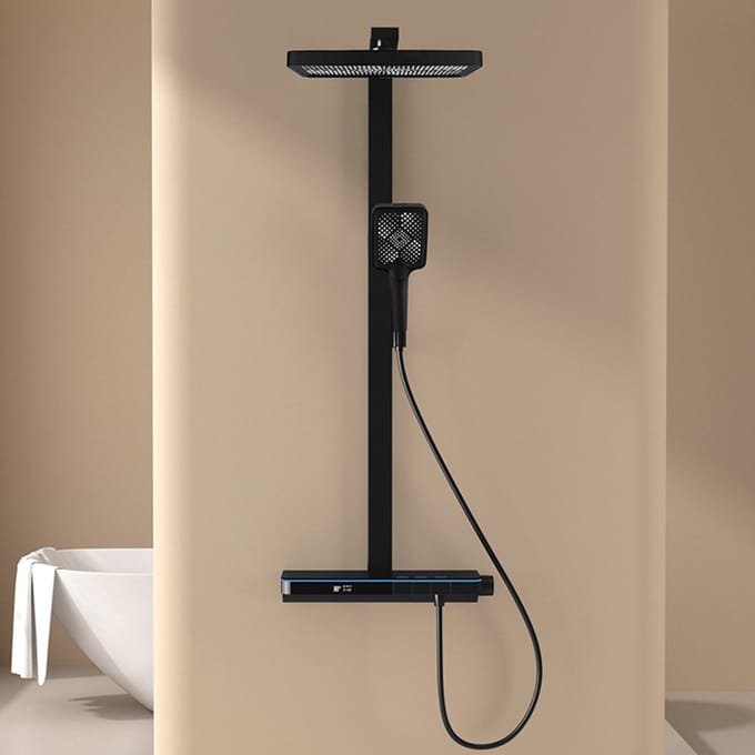 Regendouche set mat zwart thermostatisch digitaal LED - QMIX905