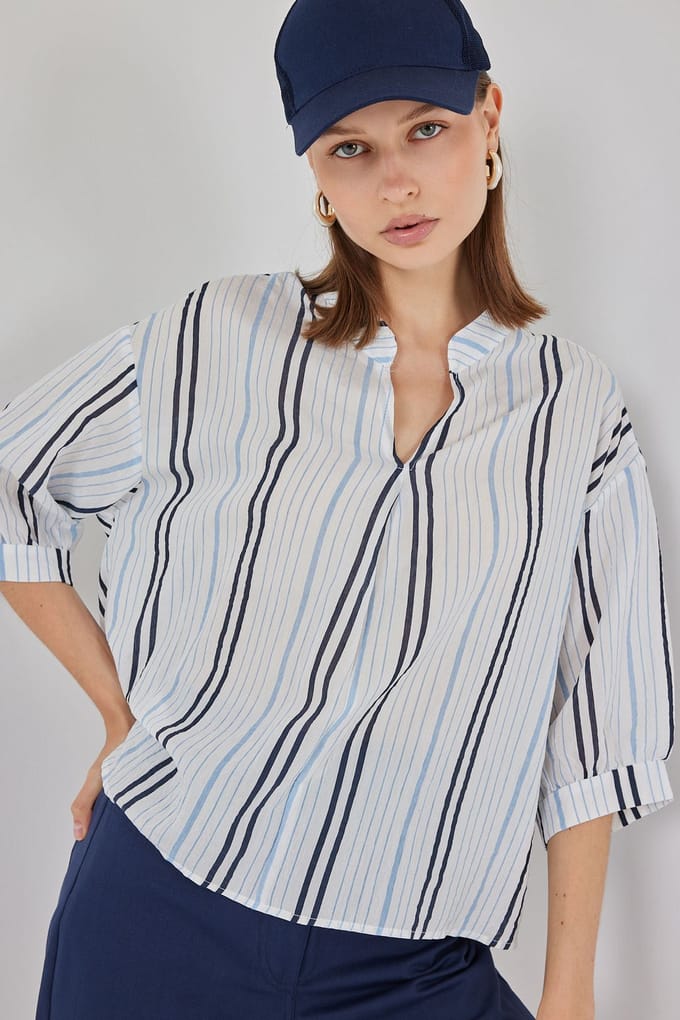 Gestreepte V-hals Blouse
