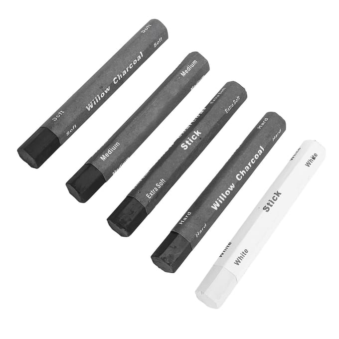 5 STUKS Tekenkool Multifunctionele Kunstenaarskoolstift met Opbergdoos voor Schetsen Schaduweren gray