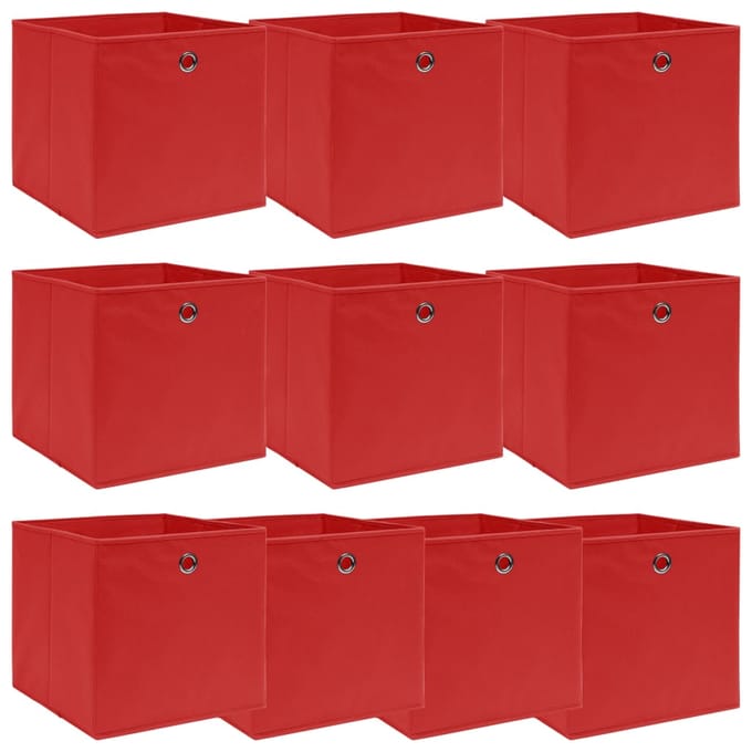 vidaXL - Opbergboxen - 10 - st - 32x32x32 - cm - stof - rood