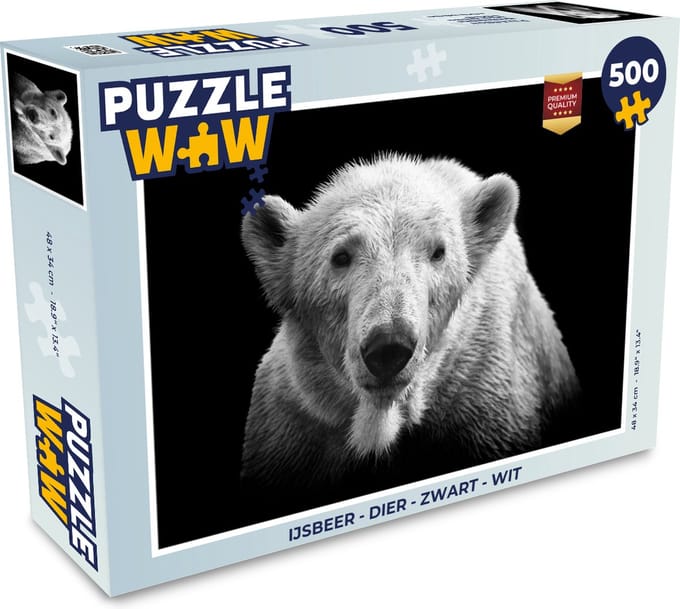 Puzzel IJsbeer - Dier - Zwart - Wit - Legpuzzel - Puzzel 500 stukjes