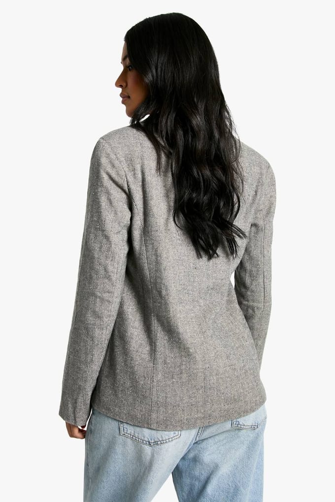 boohoo Dames Tall Herringbone Wool Look Blazer | Grey | Maat: 8