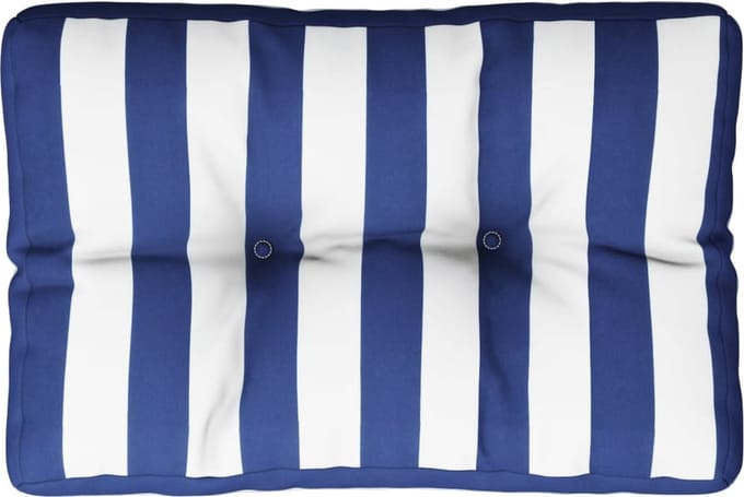 vidaXL - Palletkussen - gestreept - 60x40x12 - cm - stof - blauw - en - wit