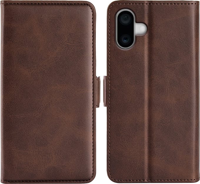 MobyDefend Hoesje - Geschikt voor iPhone 16 Plus - Luxe Wallet Book Case (Sluiting Zijkant) - Bruin
