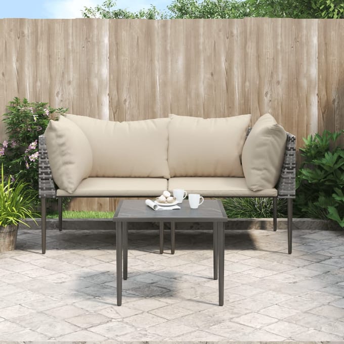 vidaXL - 3-delige - Loungeset - met - kussens - poly - rattan - grijs