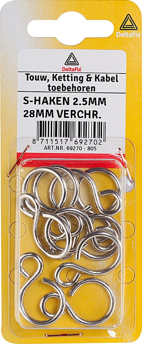 Deltafix s-haak vernikkeld 28 mm x 2.5mm 10st.