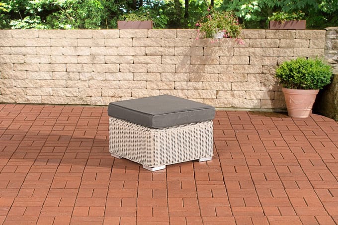 CLP Polyrattan hocker Bilbao / Madeira parelwit ijzerachtig grijs