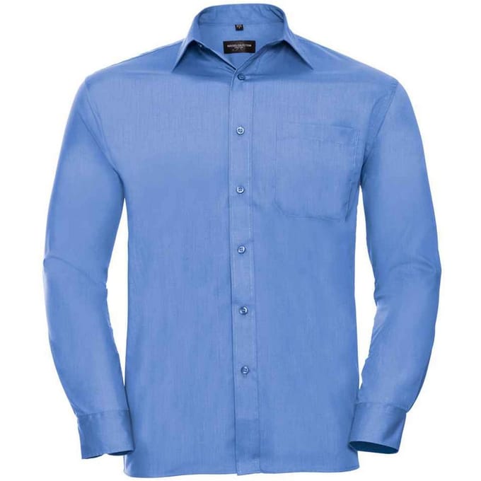 Russell Collection Heren Poplin Easy-Care Formeel Overhemd (Bedrijfsblauw)