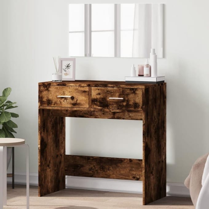 Make-uptafel met spiegel - Kaptafel meubel - Schoonheidsroutine - Grote opbergruimte - 80 cm breed - Gerookt eiken