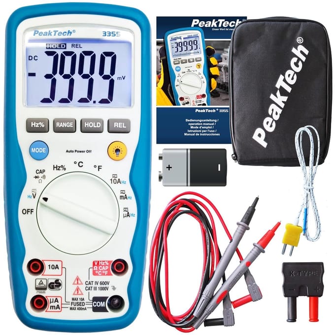 Digitale multimeter met IP67, LCD-display en REL-Data Hold - Nauwkeurig meetinstrument voor techniek en hobby