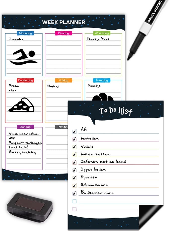 Brute Strength - Magnetisch Weekplanner whiteboard (6) - A3-  Planbord - Familieplanner  - Gezinsplanner - To Do Planner