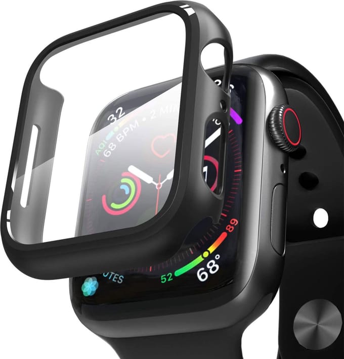 Screenprotector + Hoesje geschikt voor Apple Watch 46mm – Tempered Glass Screenprotector - Extreme Shock Case Zwart